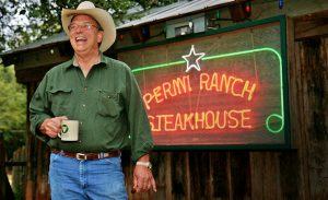 Founder Tom Perini, pictured in front of his steakhouse, Perini Ranch