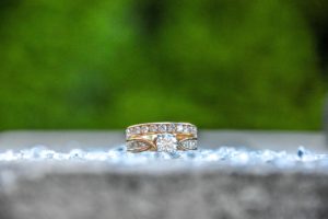 An engagement and wedding band stack