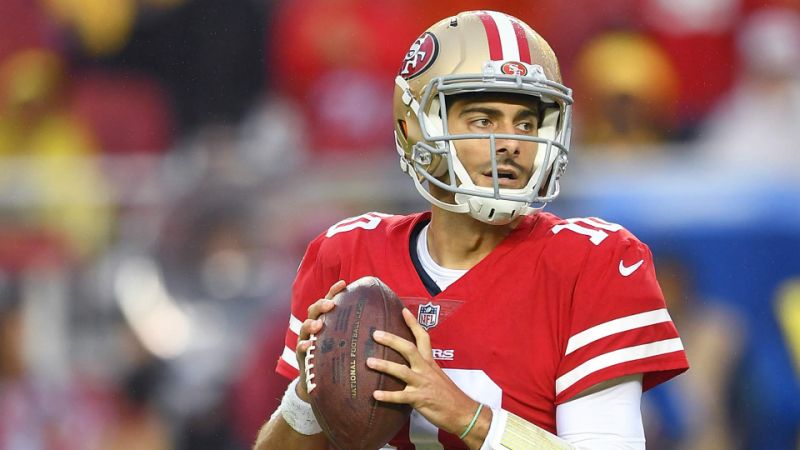 49ers quarterback Jimmy Garoppolo leads his 49ers. It is his first National Football League Championship Sunday. 